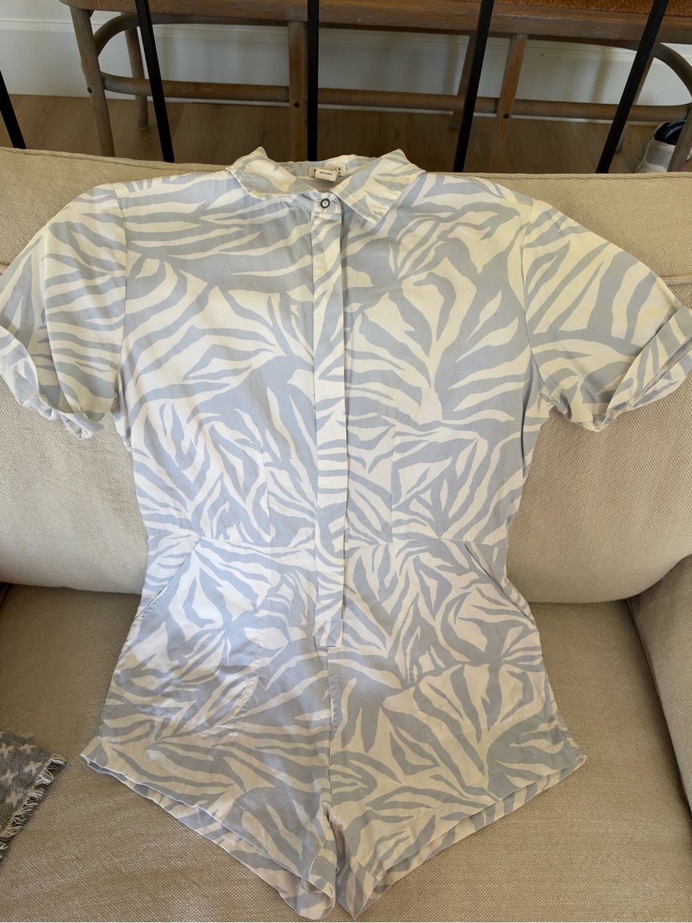 Billabong Light Blue and White Zebra-Print Button Romper